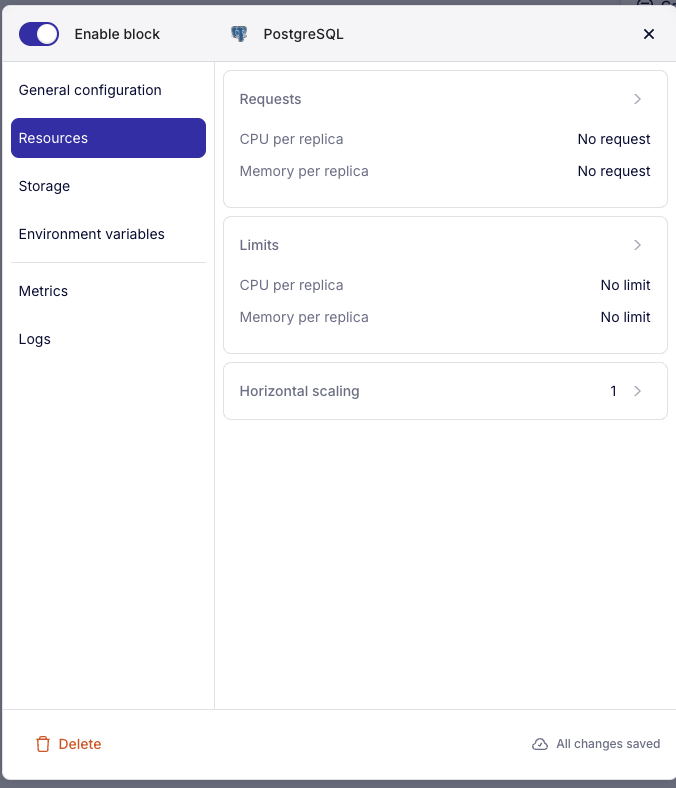 Configuration des ressources PostgreSQL